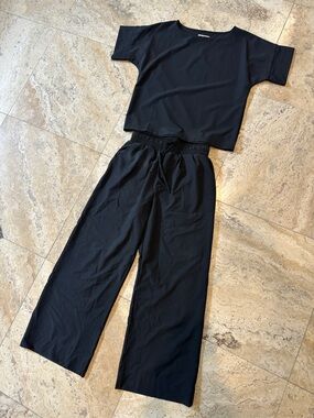 Albion Jetsetter Black Two-Piece Relaxed Top & Wide Leg Pants Set